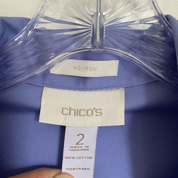 Chicos Non Iron Dress Shirt L/12 Violet Blue Long Sleeve Office Wear Career - Picture 9 of 10